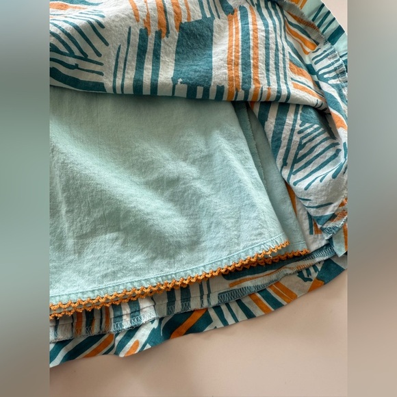Anthropologie-Odille-Teal-Blue-Orange-Coss Hatch Pattern-A Line-Size 6 - Picture 6 of 9